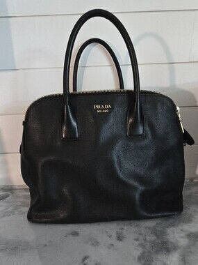 Prada Milano Black Saffiano Leather Dome Satchel with Dust Bag